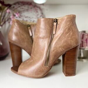 Levity “Alana” Leather Peep Toe Distressed Booties
